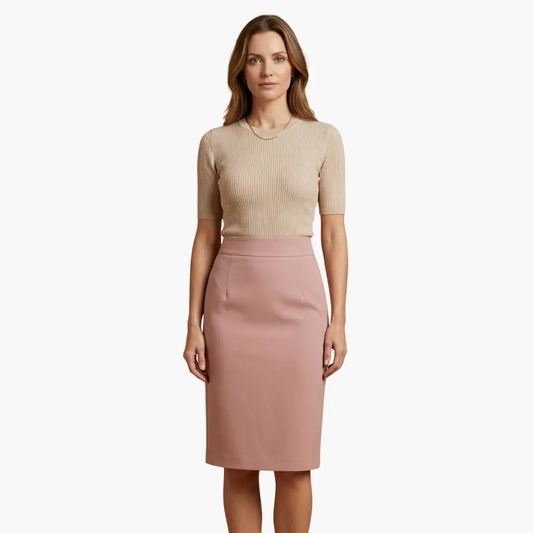 Women's Midi Skirt with Elastic Waistband and Flared Hem