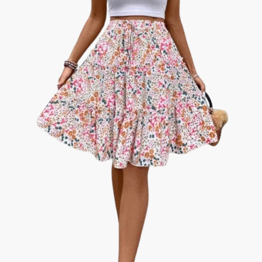 Women's Midi Skirt with Elastic Waistband and Ruffled Hem