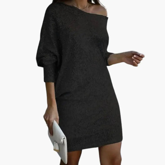 Women’s Mini Dress with Off-the-Shoulder Neckline and Sequin Surface
