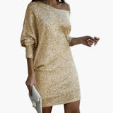 Women's Mini Dress – Off-the-Shoulder Neckline & Sequin Design