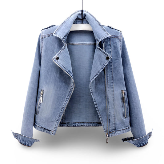 Women's Moto Jacket – Cropped Fit, Casual Zip Closure & Wide Collar