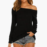 Women's Off-Shoulder Blouse – Long Sleeve & Woven Fabric