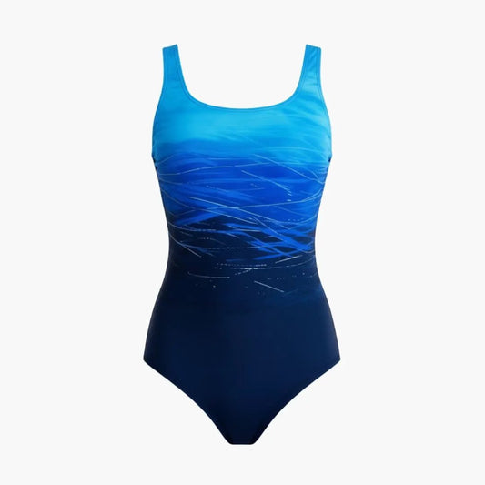 Women’s Ombre One-Piece Swimsuit – Round Neck Bathing Suit with Striped Back