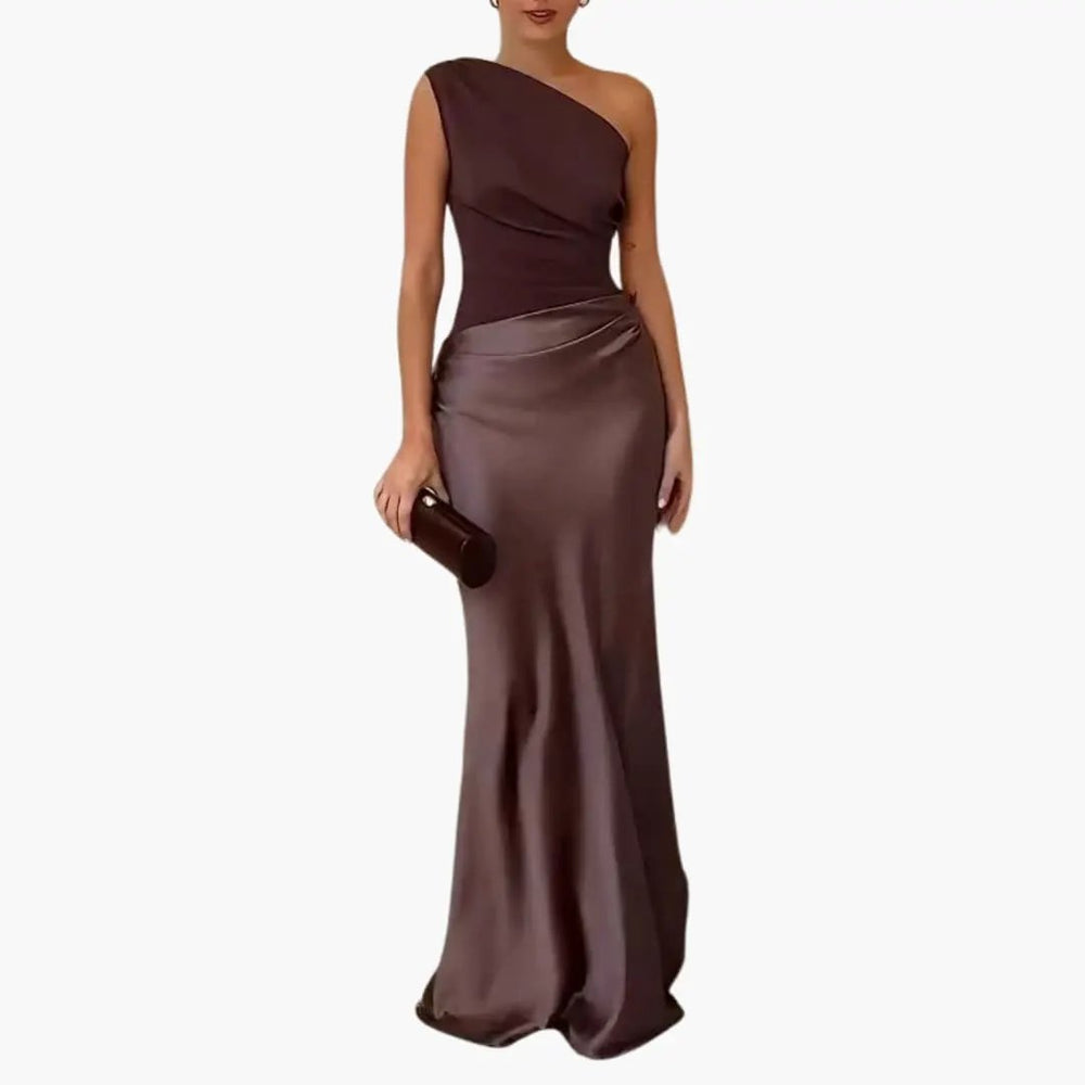 Women's Maxi Dress – One-Shoulder, Pleated & Floor-Length
