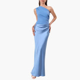 Women's Maxi Dress – One-Shoulder, Pleated & Floor-Length