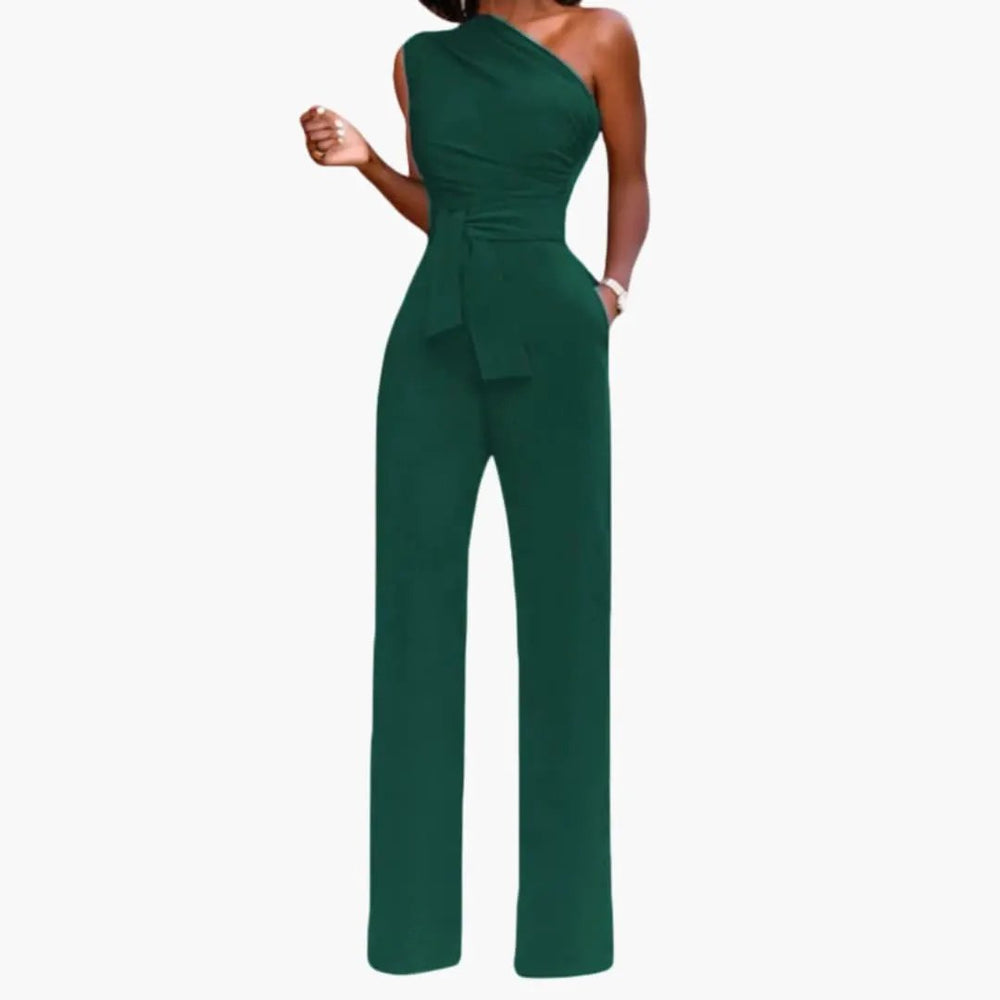 Women's Jumpsuit – One-Shoulder, Wide Leg & Waist Belt