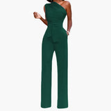 Women's Jumpsuit – One-Shoulder, Wide Leg & Waist Belt