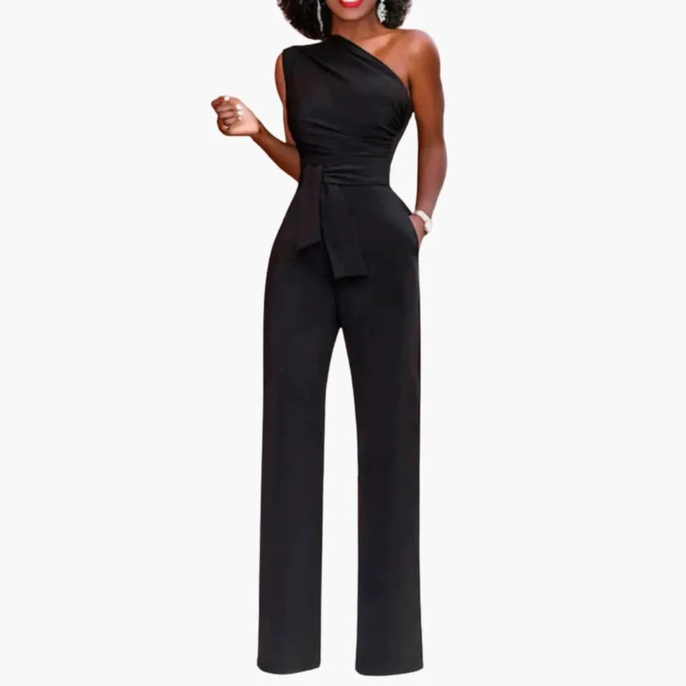 Women's Jumpsuit – One-Shoulder, Wide Leg & Waist Belt