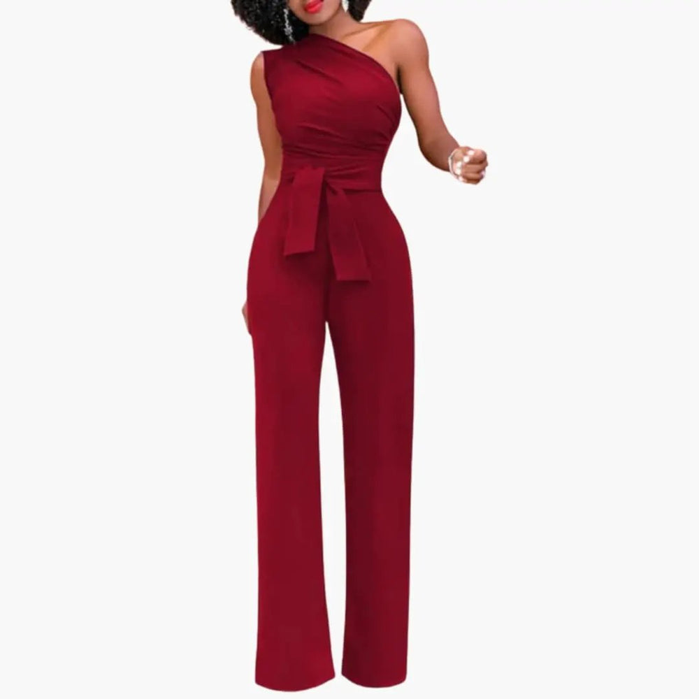 Women's Jumpsuit – One-Shoulder, Wide Leg & Waist Belt