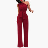 Women's Jumpsuit – One-Shoulder, Wide Leg & Waist Belt