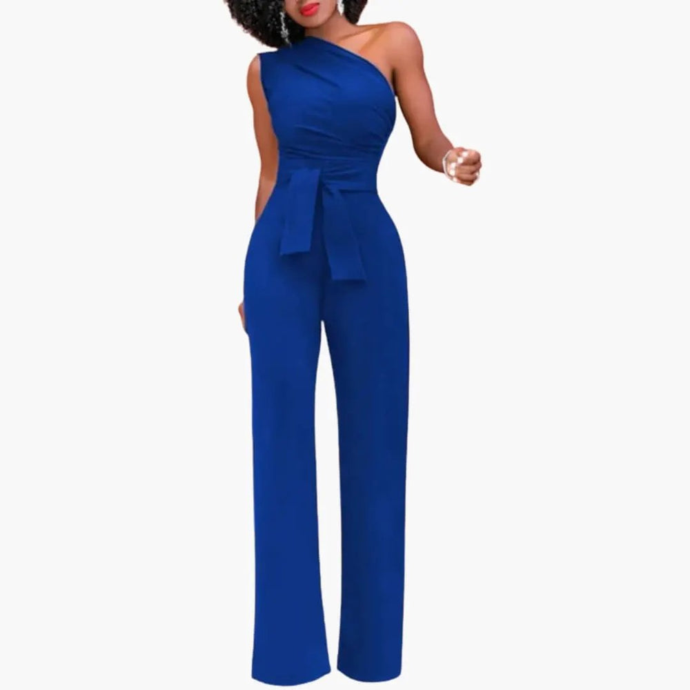 Women's Jumpsuit – One-Shoulder, Wide Leg & Waist Belt