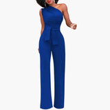 Women's Jumpsuit – One-Shoulder, Wide Leg & Waist Belt