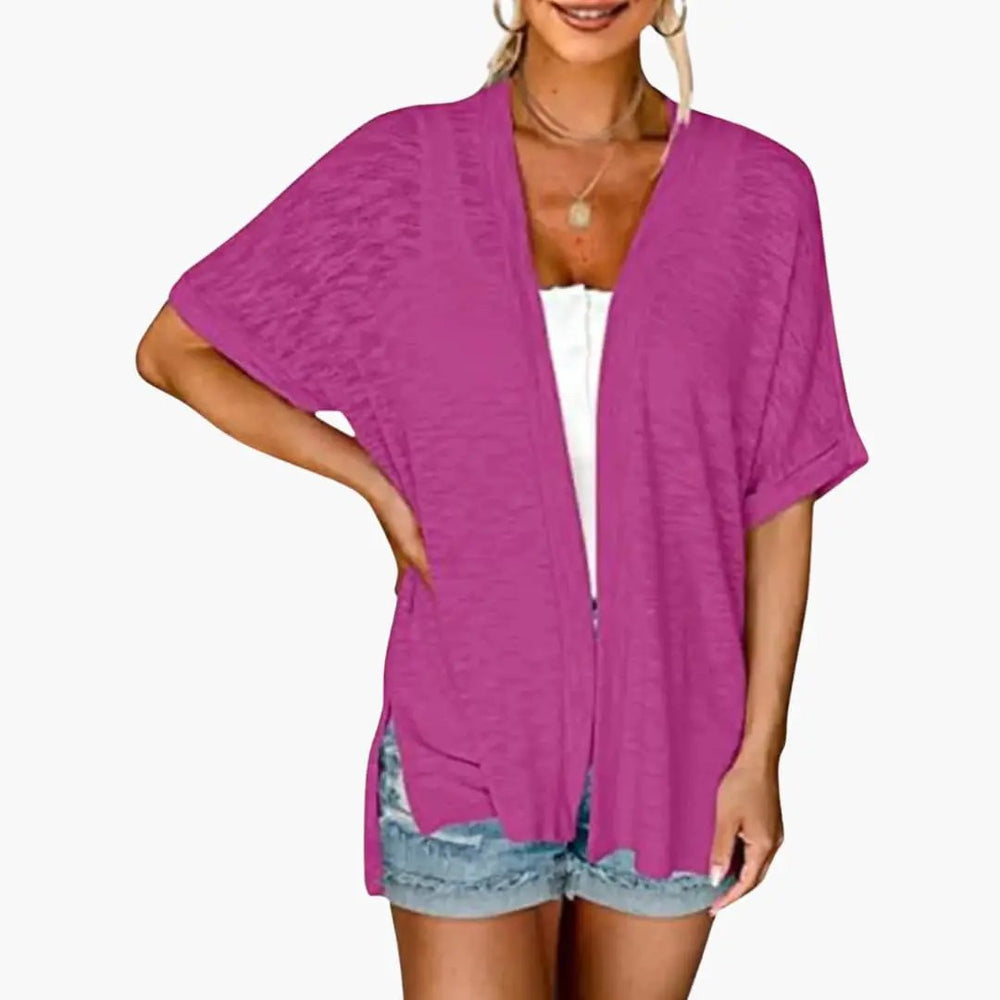 Women's Open-Front Cardigan – Short Sleeves, Straight Hem & Extended Length
