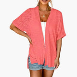 Women's Open-Front Cardigan – Short Sleeves, Straight Hem & Extended Length