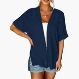 Women's Open-Front Cardigan – Short Sleeves, Straight Hem & Extended Length