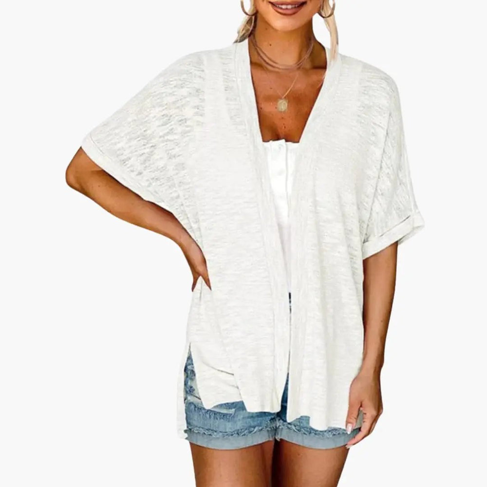 Women's Open-Front Cardigan – Short Sleeves, Straight Hem & Extended Length