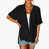 Women's Open-Front Cardigan – Short Sleeves, Straight Hem & Extended Length