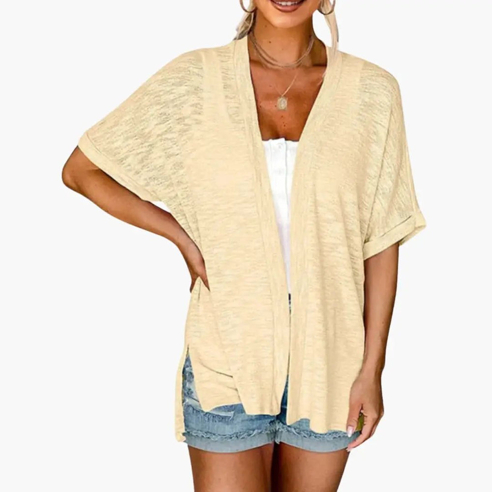 Women's Open-Front Cardigan – Short Sleeves, Straight Hem & Extended Length