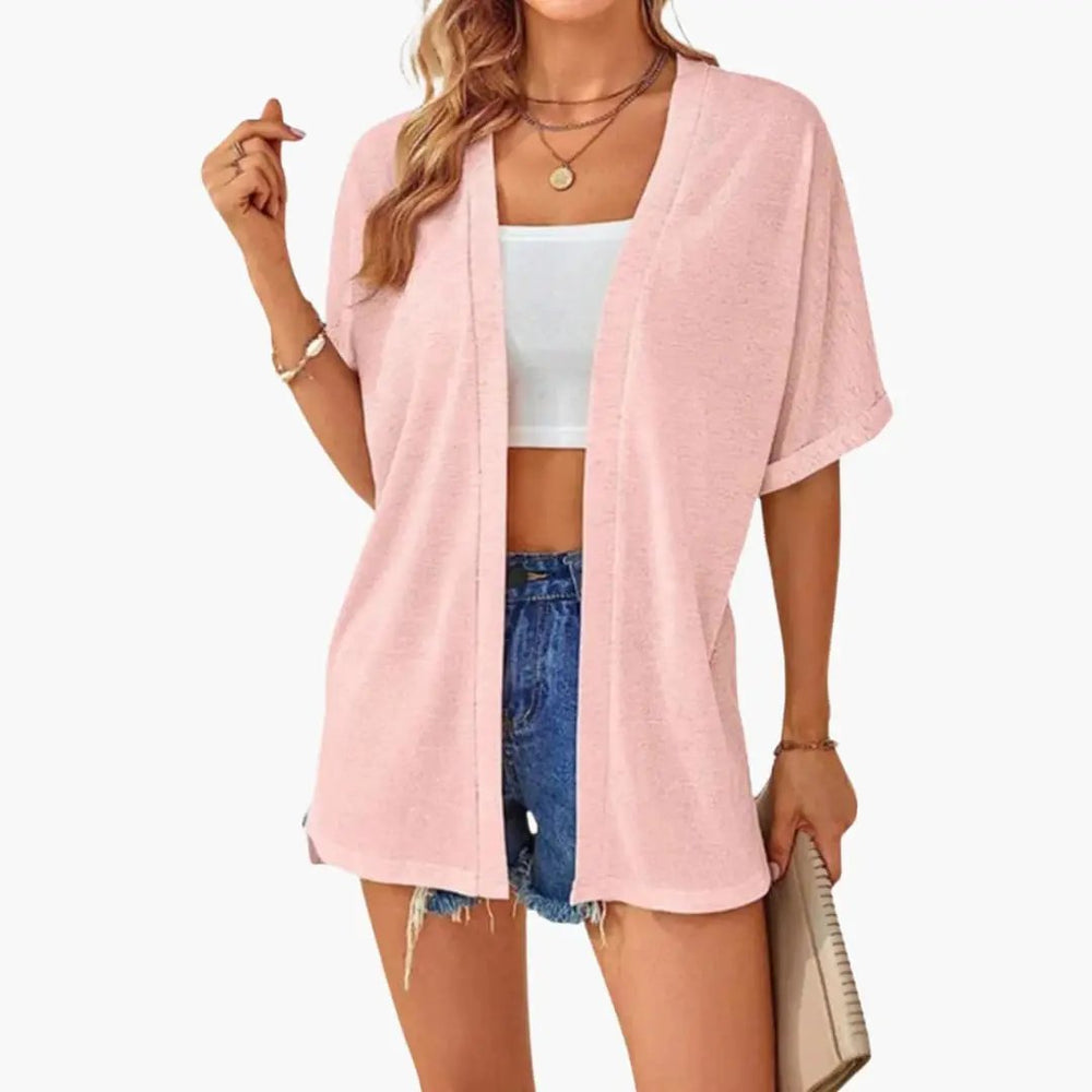 Women's Open-Front Cardigan – Short Sleeves, Straight Hem & Extended Length