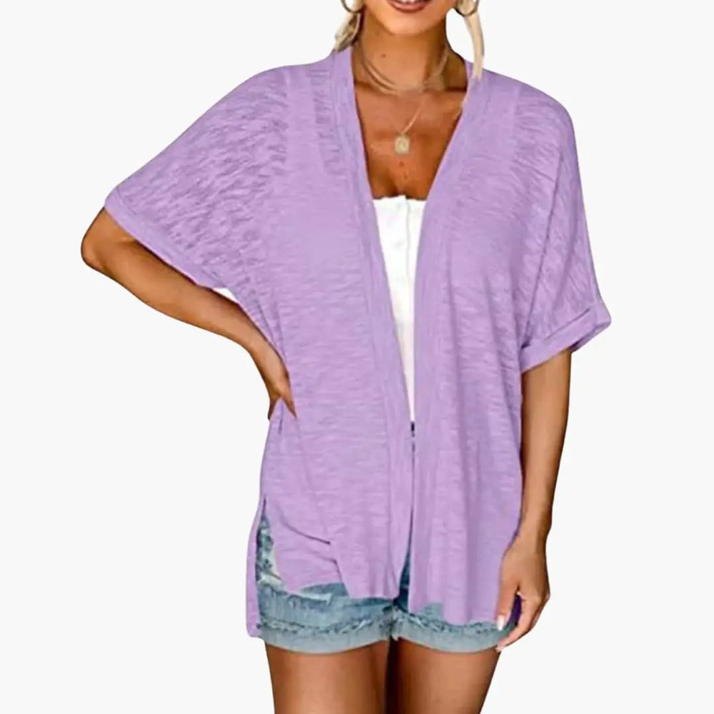 Women's Open-Front Cardigan – Short Sleeves, Straight Hem & Extended Length
