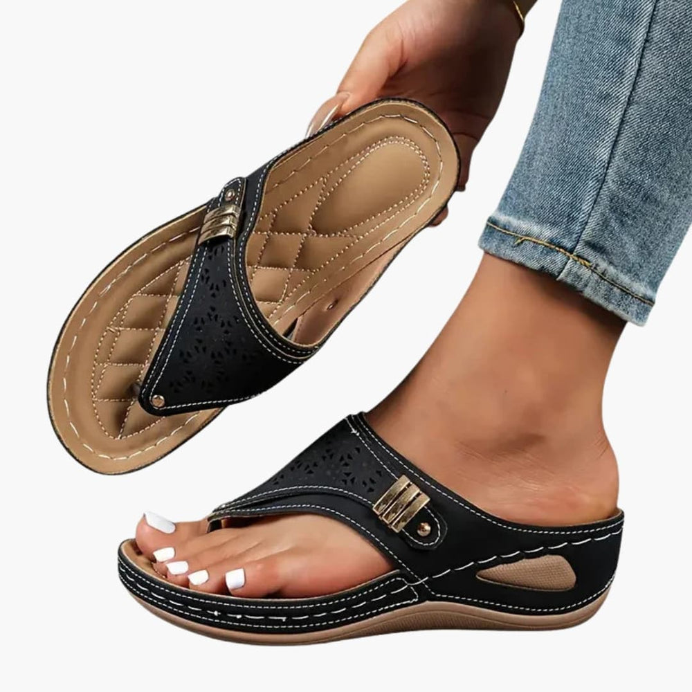 Women's Orthopedic Sandals – Contoured Footbed, Wedge Sole & Slip-On Design