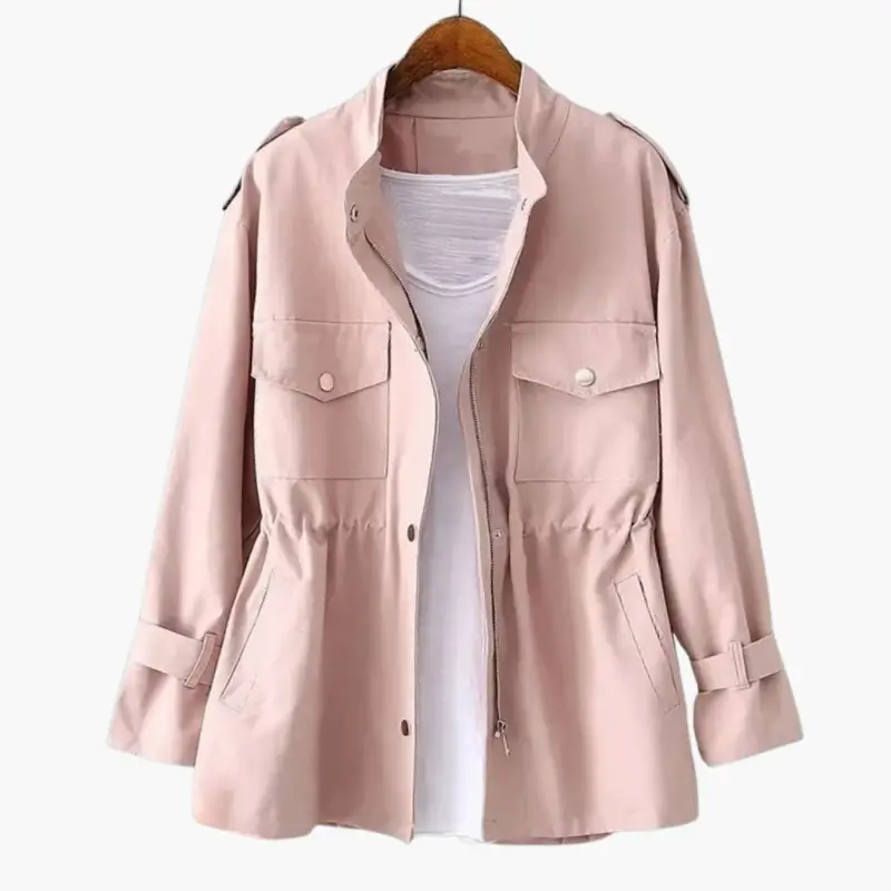 Women's Overcoat – Double-Breasted Closure, Belted Waist & Long Sleeves