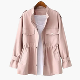 Women's Overcoat – Double-Breasted Closure, Belted Waist & Long Sleeves