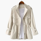 Women's Overcoat – Double-Breasted Closure, Belted Waist & Long Sleeves