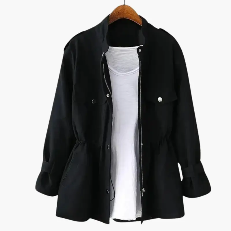 Women's Overcoat – Double-Breasted Closure, Belted Waist & Long Sleeves