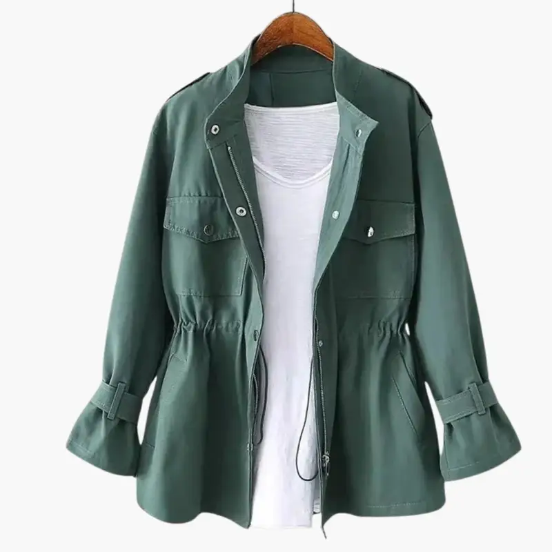 Women's Overcoat – Double-Breasted Closure, Belted Waist & Long Sleeves