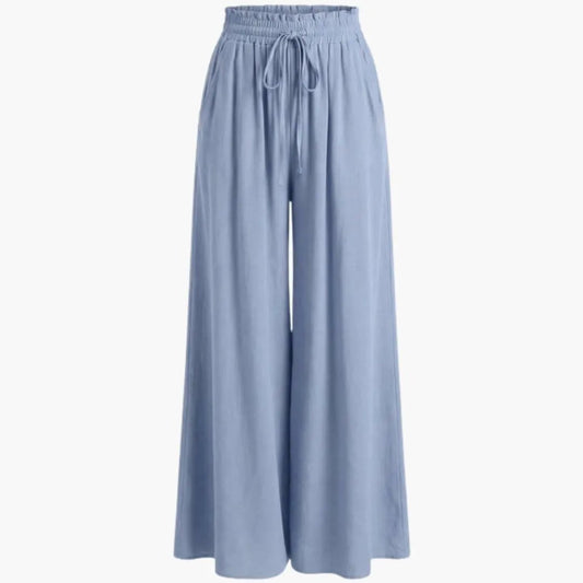 Women's Palazzo Trousers with Elastic Waist and Pockets