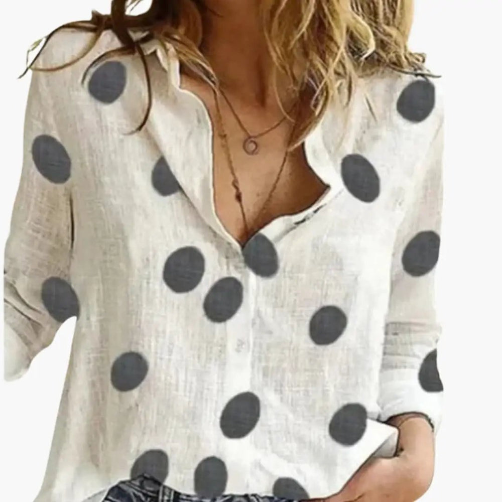 Women's Polka Dot Blouse – Long Sleeve, Round Neck & Woven Fabric