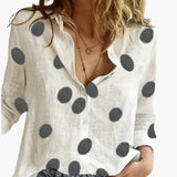 Women's Polka Dot Blouse – Long Sleeve, Round Neck & Woven Fabric