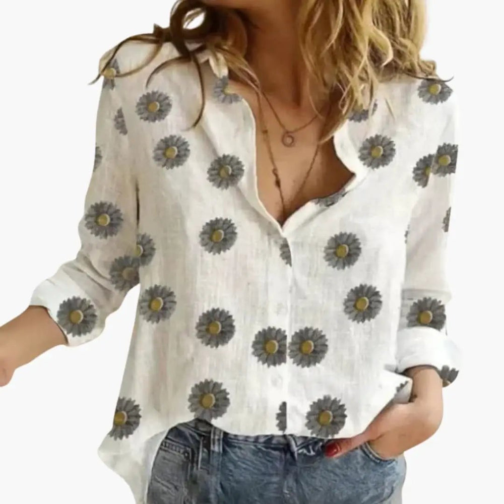 Women's Polka Dot Blouse – Long Sleeve, Round Neck & Woven Fabric
