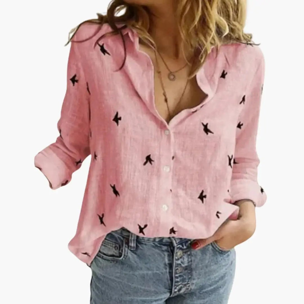 Women's Polka Dot Blouse – Long Sleeve, Round Neck & Woven Fabric