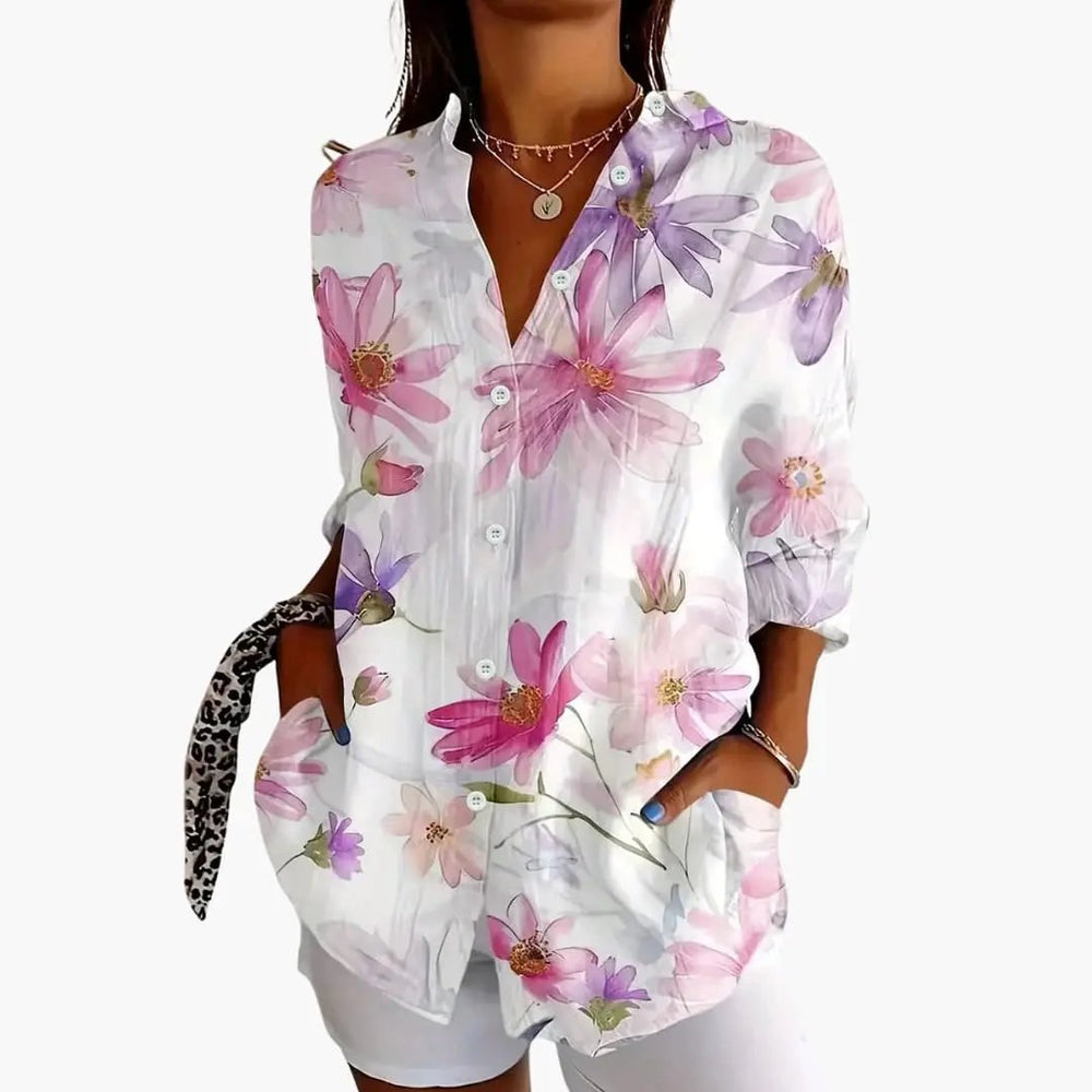 Women's Blouse – Printed Design, Short Sleeve & Loose Fit