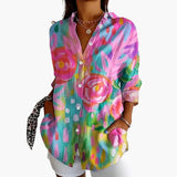 Women's Blouse – Printed Design, Short Sleeve & Loose Fit