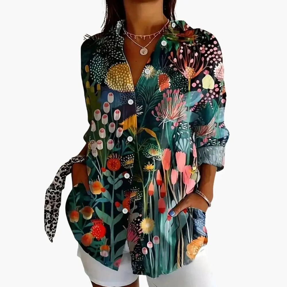 Women's Blouse – Printed Design, Short Sleeve & Loose Fit
