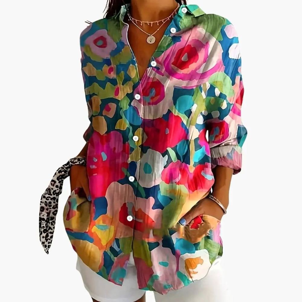 Women's Blouse – Printed Design, Short Sleeve & Loose Fit