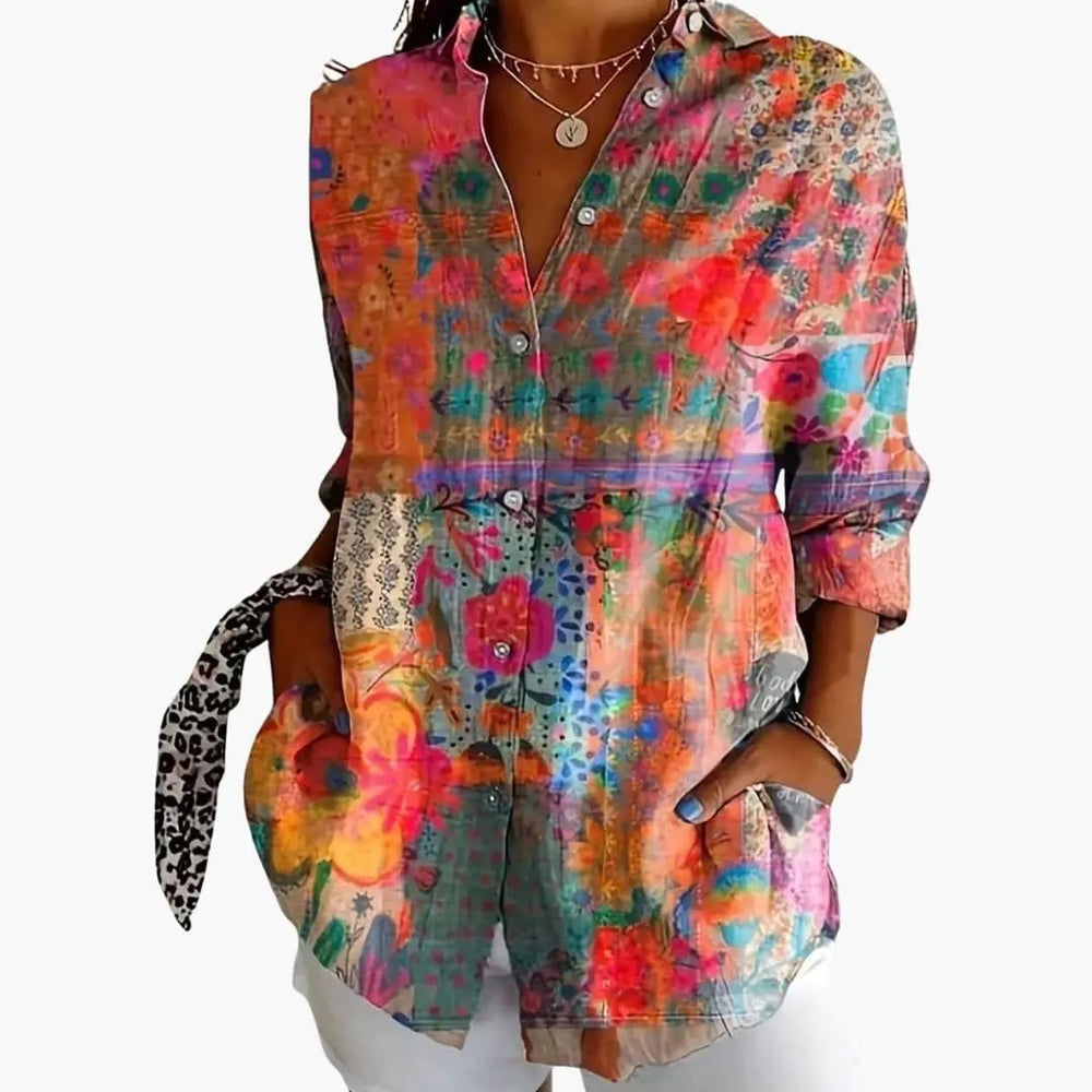 Women's Blouse – Printed Design, Short Sleeve & Loose Fit