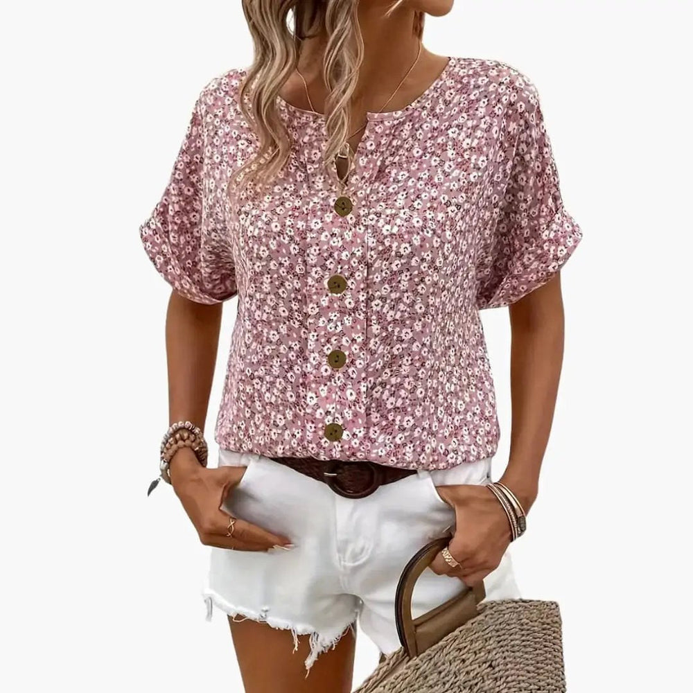 Women's Printed Button-Down Blouse – Long Sleeve & Loose Fit