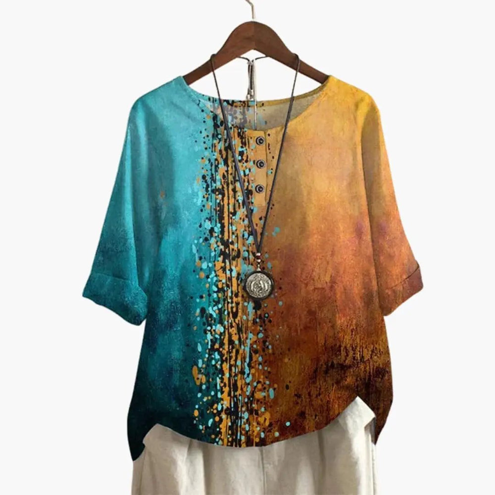 Women's Printed Blouse – Button-Down, Long Sleeve & Loose Fit