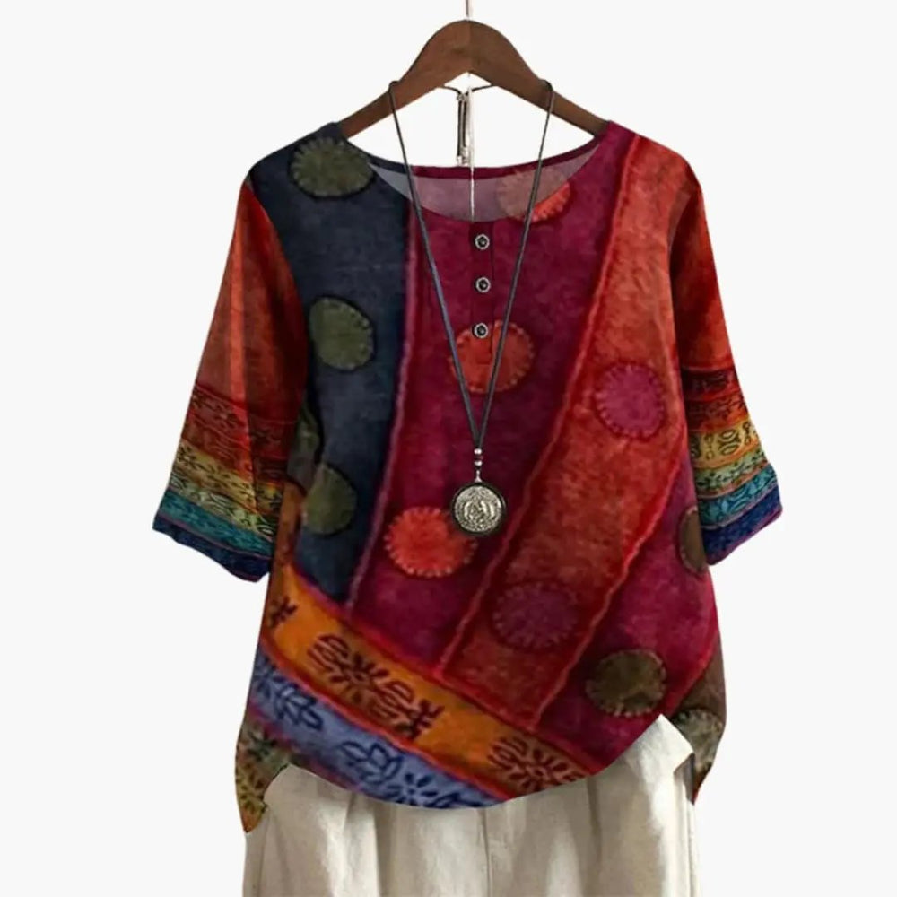 Women's Printed Blouse – Button-Down, Long Sleeve & Loose Fit