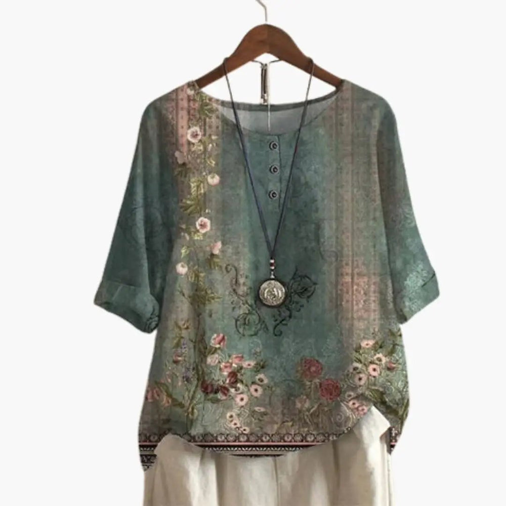 Women's Printed Blouse – Button-Down, Long Sleeve & Loose Fit
