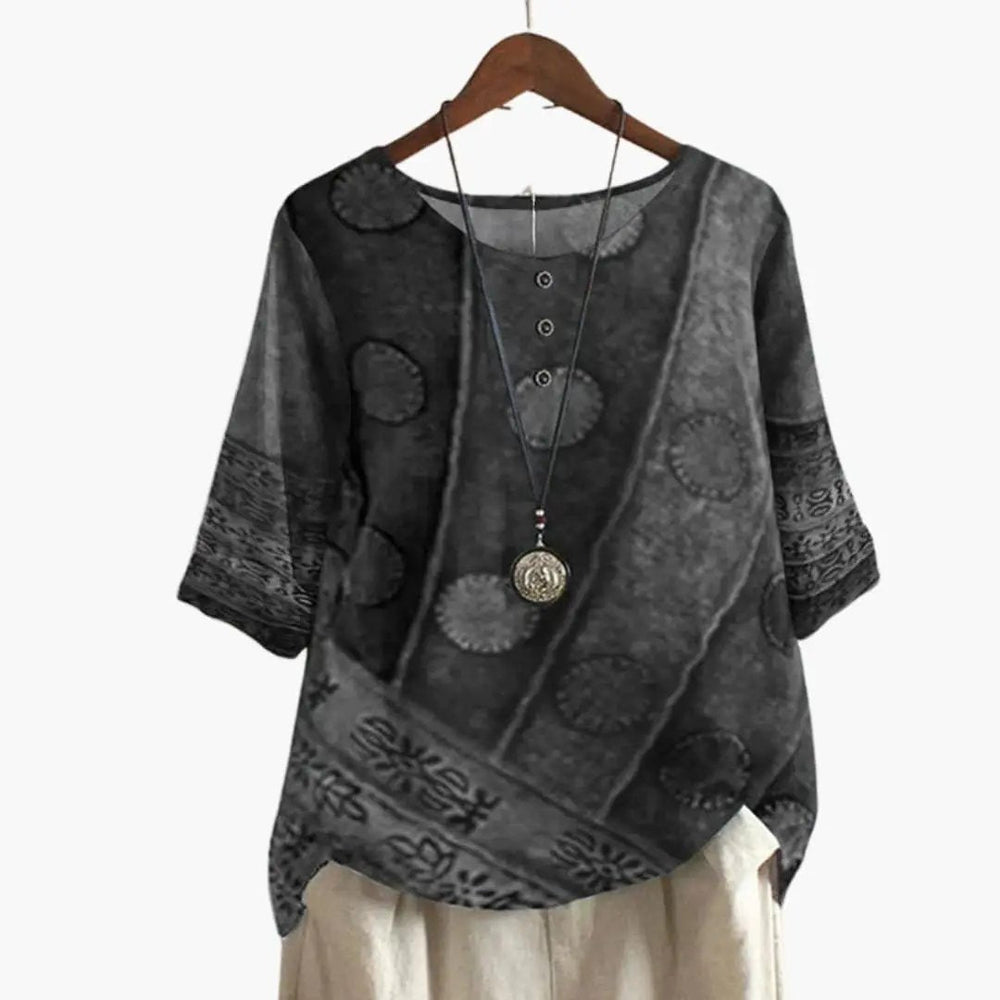 Women's Printed Blouse – Button-Down, Long Sleeve & Loose Fit