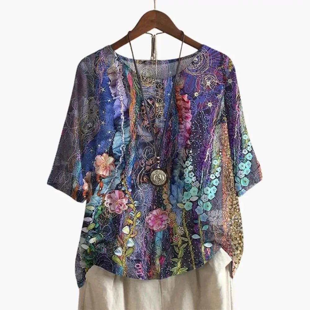 Women's Printed Blouse – Button-Down, Long Sleeve & Loose Fit
