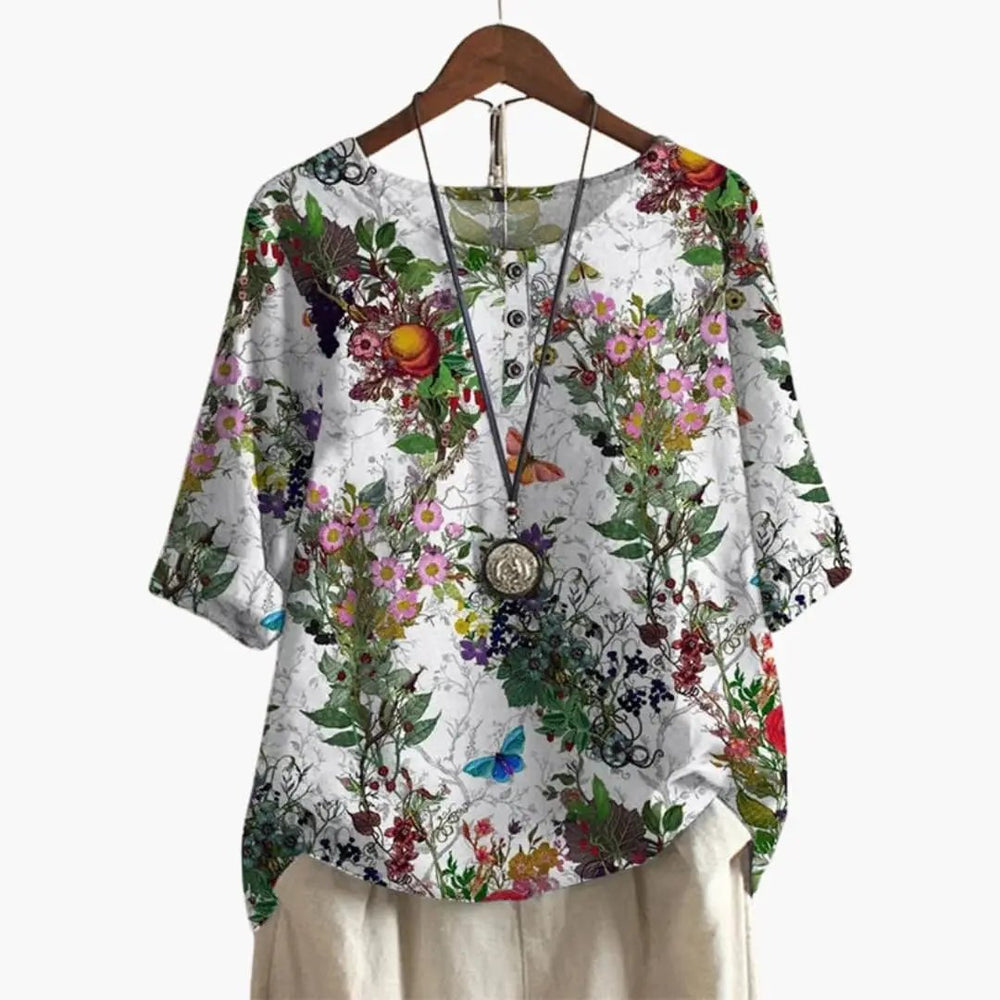 Women's Printed Blouse – Button-Down, Long Sleeve & Loose Fit