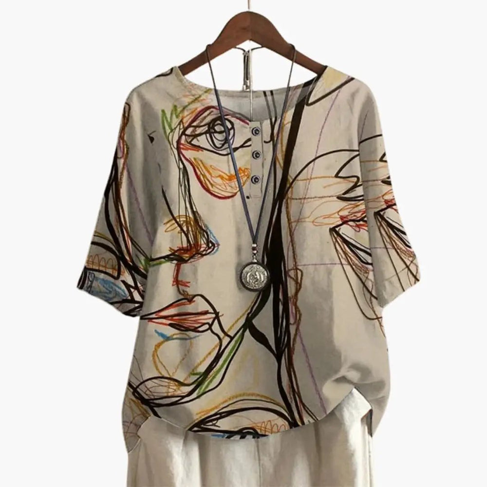 Women's Printed Blouse – Button-Down, Long Sleeve & Loose Fit