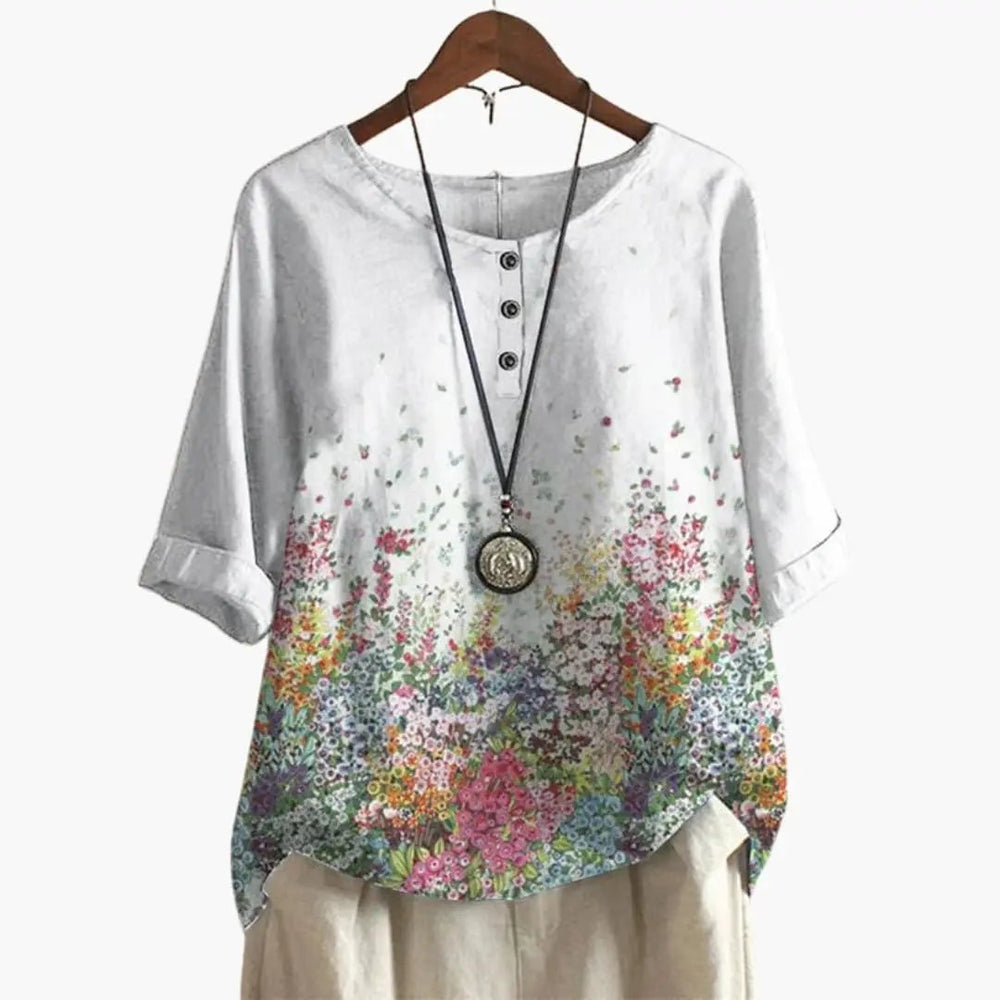Women's Printed Blouse – Button-Down, Long Sleeve & Loose Fit