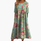 Women's Midi Dress – Printed Pattern, Short Sleeves & Loose Fit